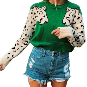 Womens Leopard Sleeve Sweater